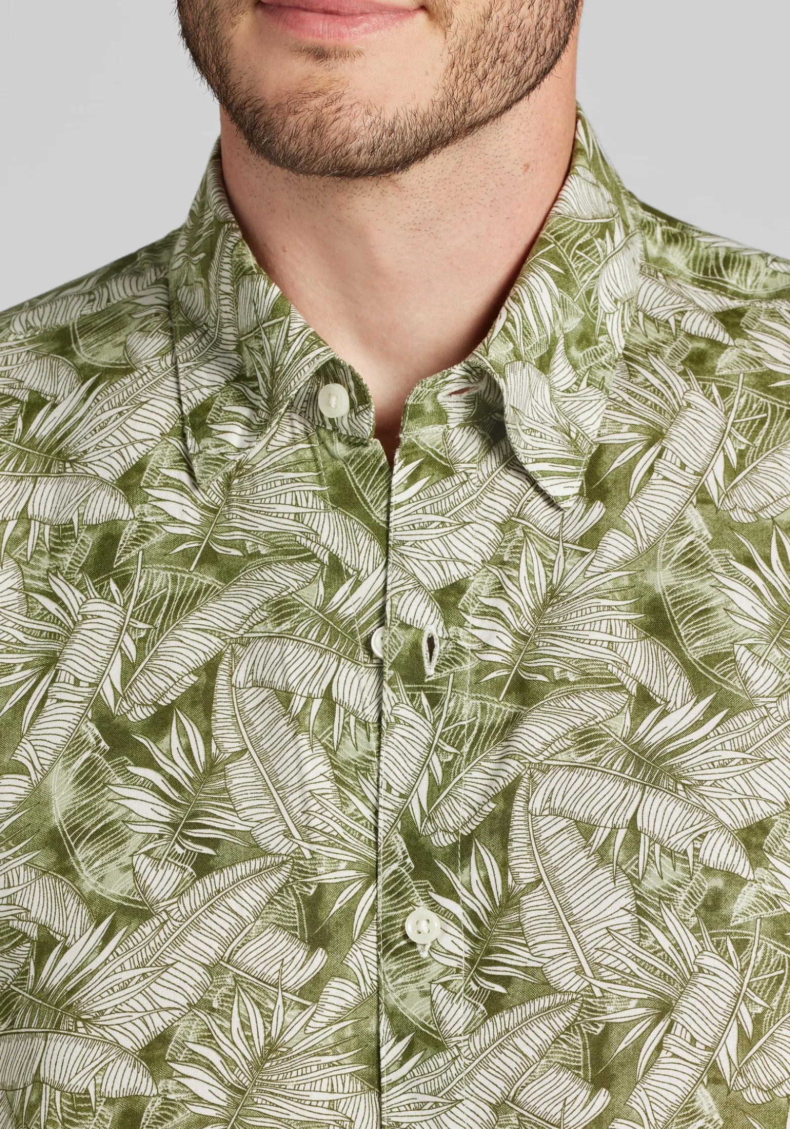 1905 Collection Tailored Fit All Over Palm Leaf Short Sleeve Button Up Hawaiian Shirt CLEARANCE