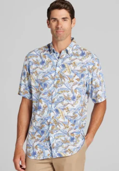 1905 Collection Tailored Fit Hawaiian Floral Palm Short Sleeve Button Up Shirt CLEARANCE
