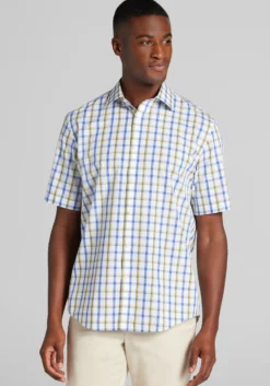 1905 Collection Tailored Fit Large Plaid Short Sleeve Button Up Shirt
