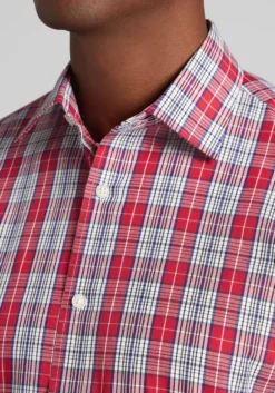 1905 Collection Tailored Fit Plaid Short Sleeve Button Up Shirt