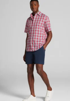 1905 Collection Tailored Fit Plaid Short Sleeve Button Up Shirt