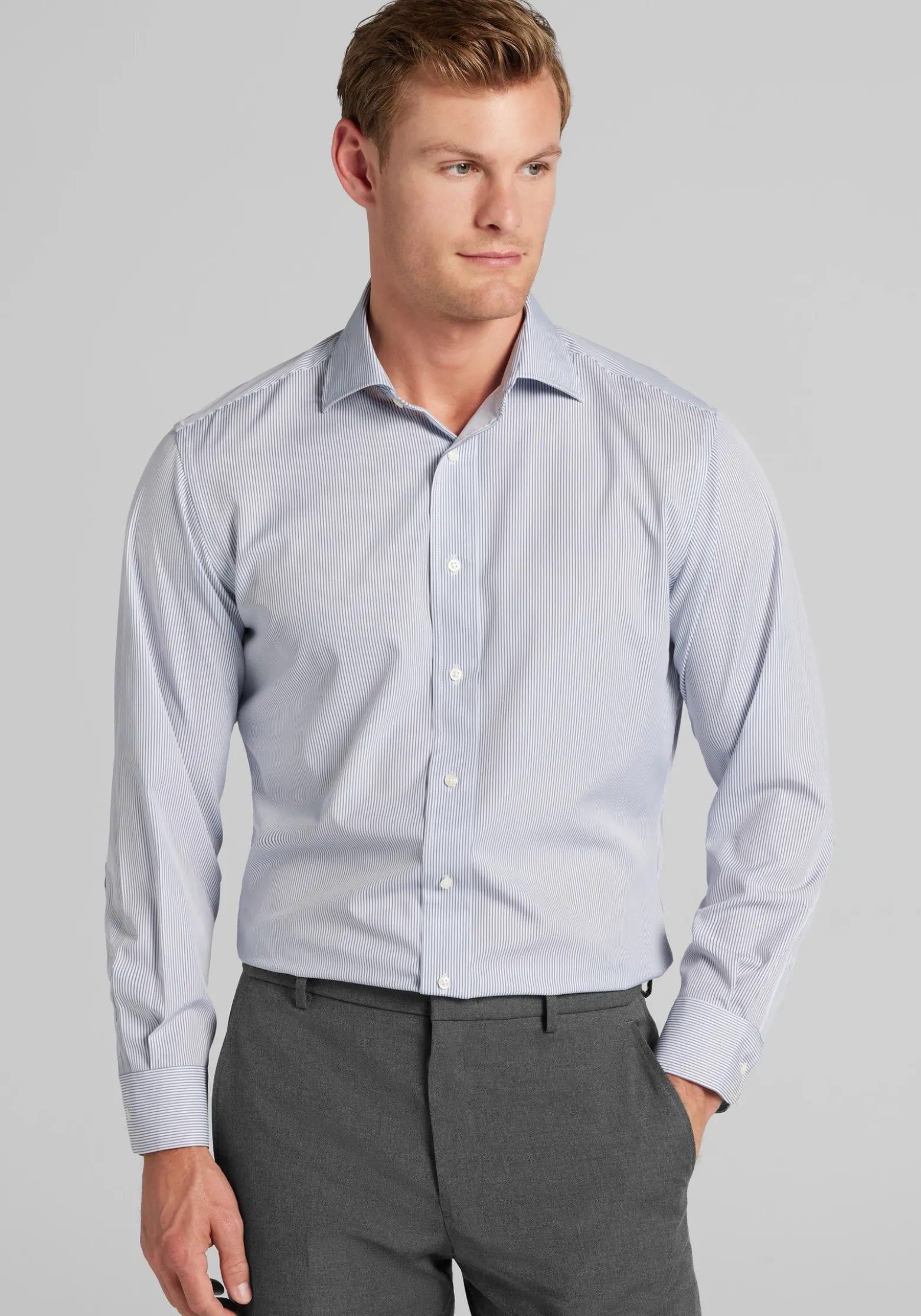 1905 Collection Tailored Fit Spread Collar Stripe 4-Way Stretch Dress Shirt