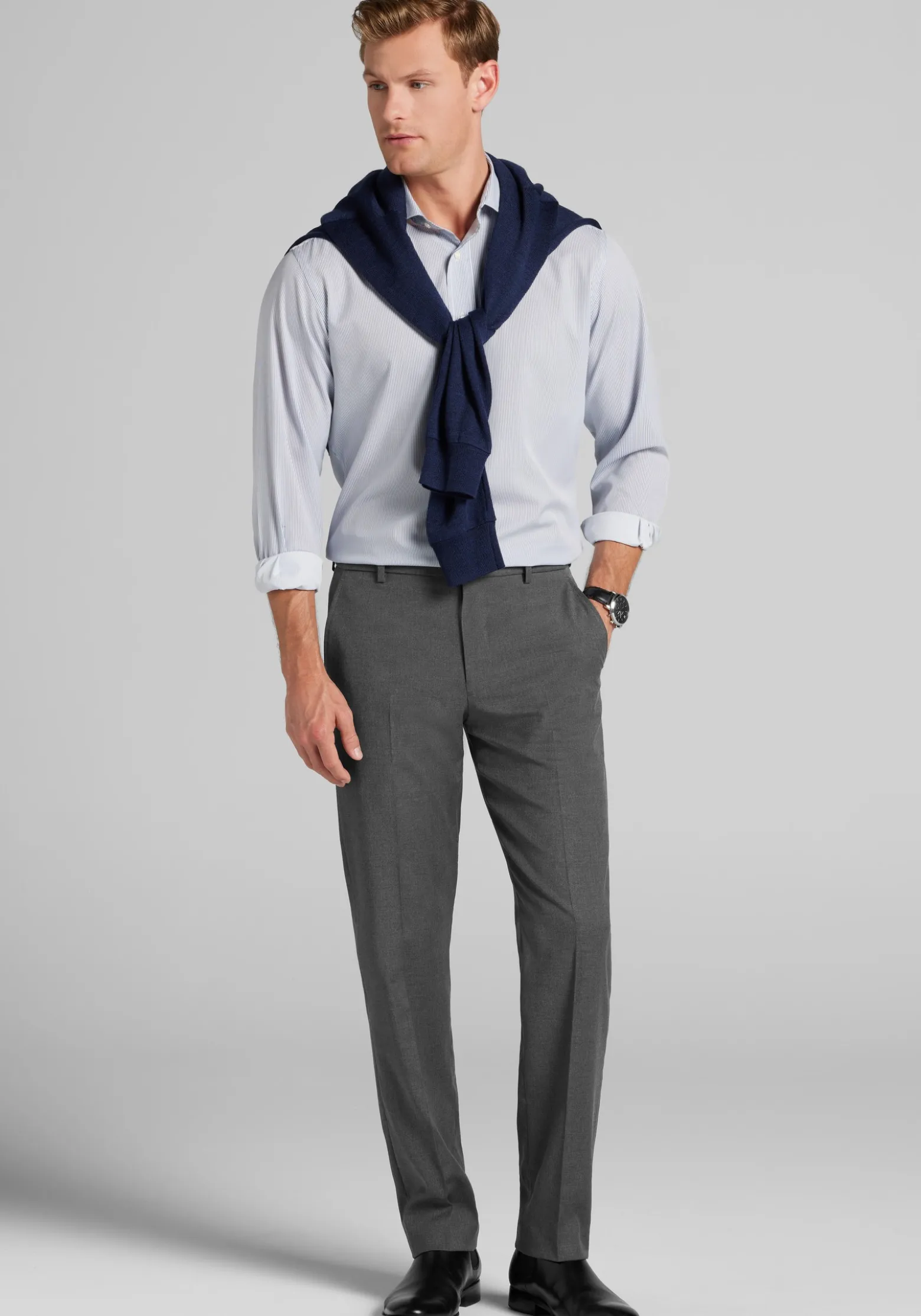 1905 Collection Tailored Fit Spread Collar Stripe 4-Way Stretch Dress Shirt