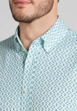 Con.Struct Slim Fit Mini Zig-Zag 4‑Way Stretch Short-Sleeve Button Up Shirt