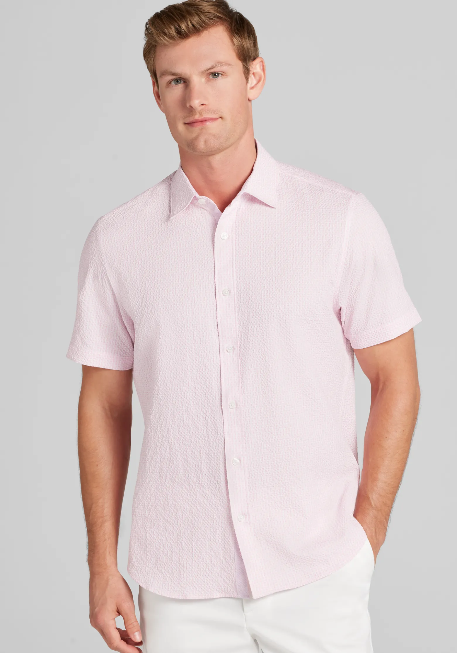 Con.Struct Slim Fit Solid Seersucker Short Sleeve Button Up Shirt - Big & Tall