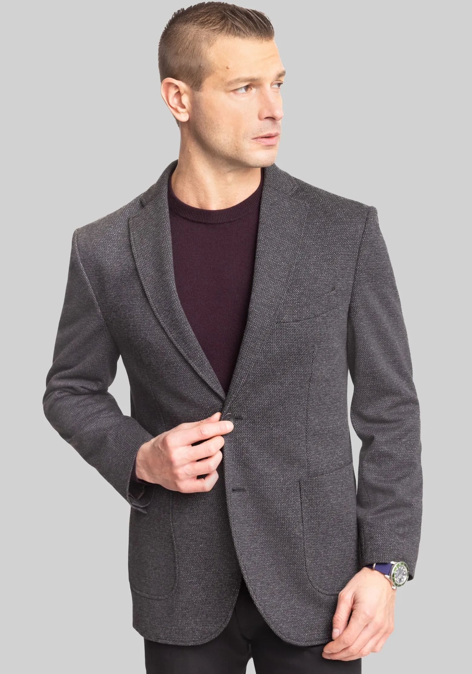 Gruner1949 Tailored Fit Basketweave 4-Way Stretch Knit Sportcoat - Big & Tall