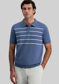Haggar Regular Fit Retro Stripe Knit Short Sleeve Polo Sweater