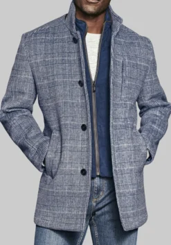 Johnston & Murphy Tailored Fit Plaid Bib Front Car Coat