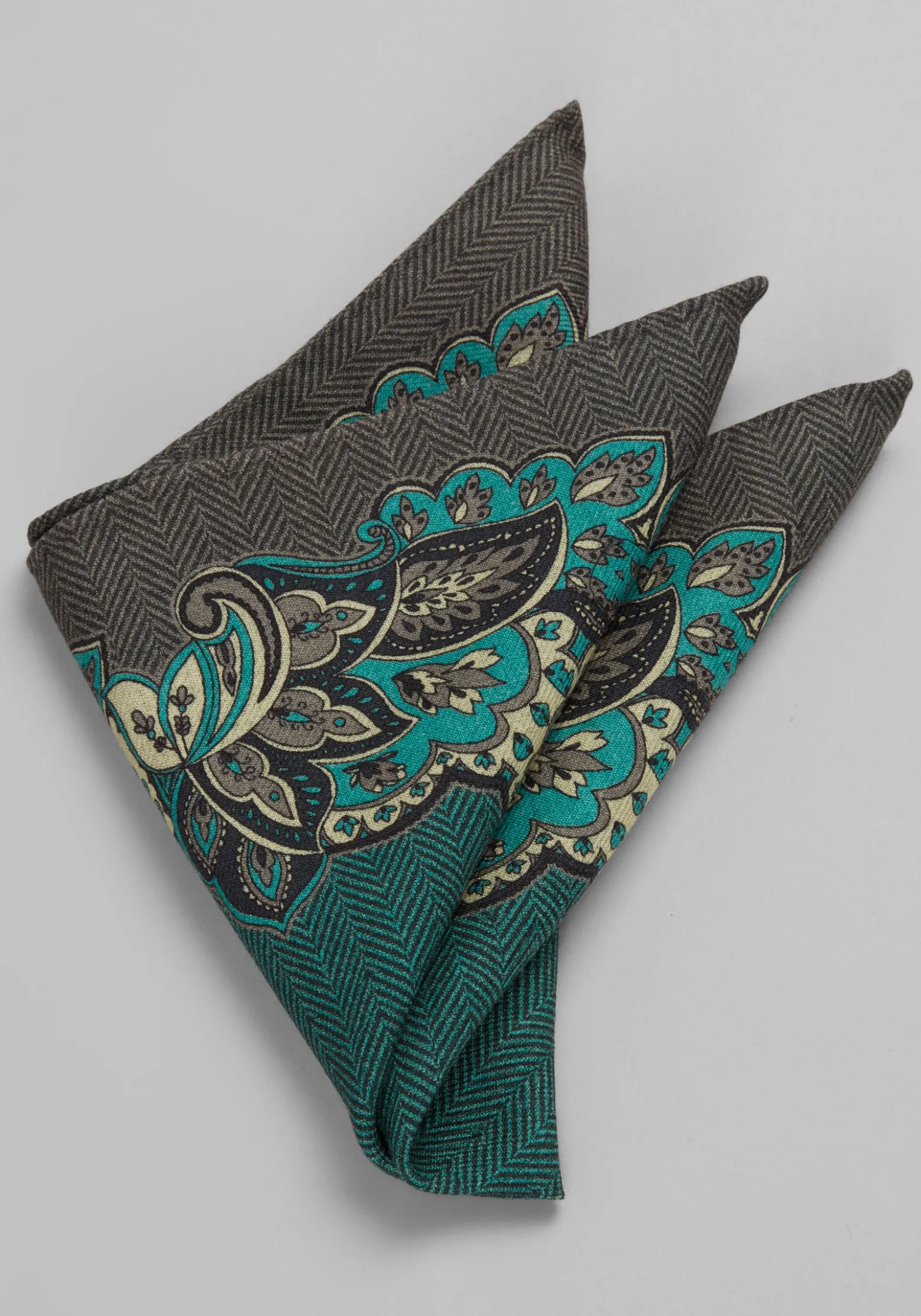 Jos. A. Bank Paisley & Herringbone Reversible Wool Pocket Square