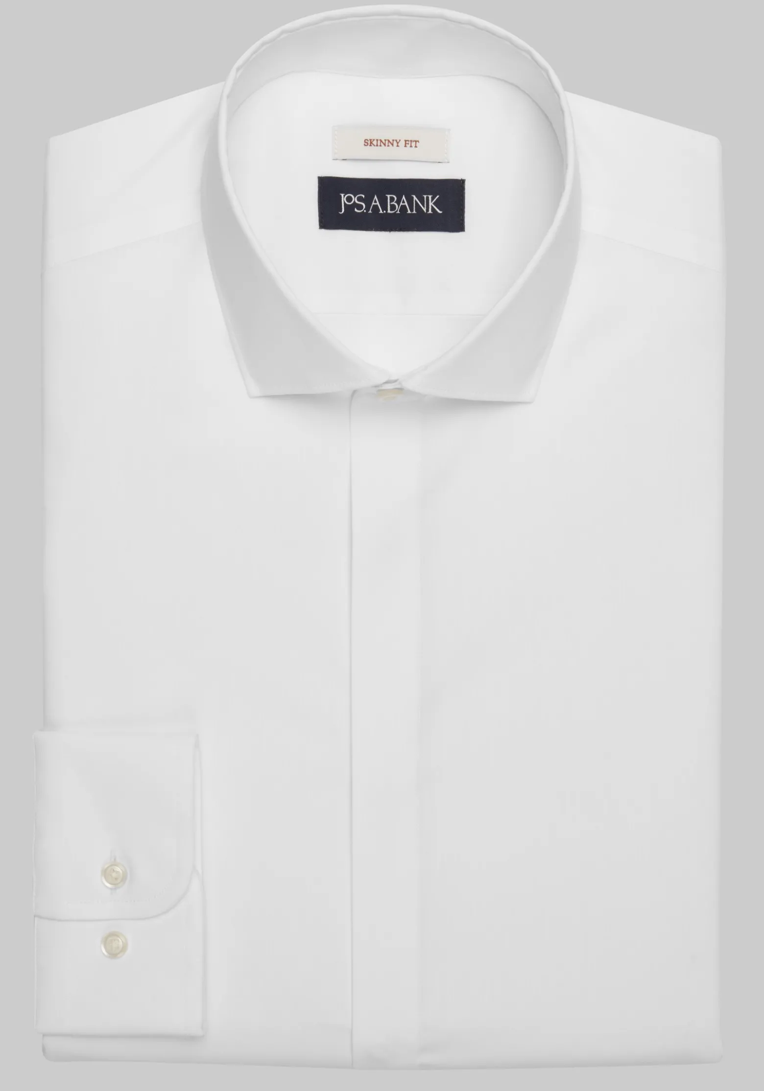 Jos. A. Bank Skinny Fit Spread Collar Covered Placket Solid Dress Shirt