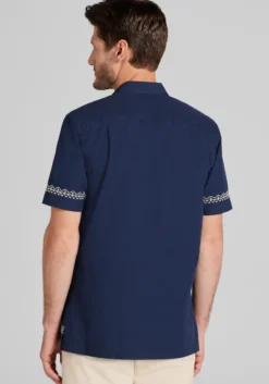 Jos. A. Bank Tailored Fit Border Embroidered Short Sleeve Button Up Shirt