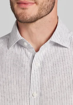 Jos. A. Bank Tailored Fit Chalk Stripe Linen-Cotton Blend Button Up Shirt - Big & Tall
