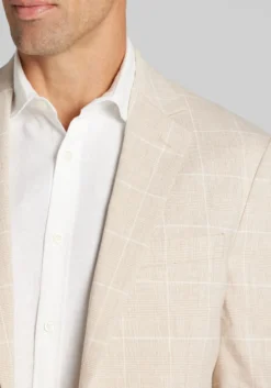 Jos. A. Bank Tailored Fit Comfort Stretch Linen Blend Windowpane Suit Separate Jacket