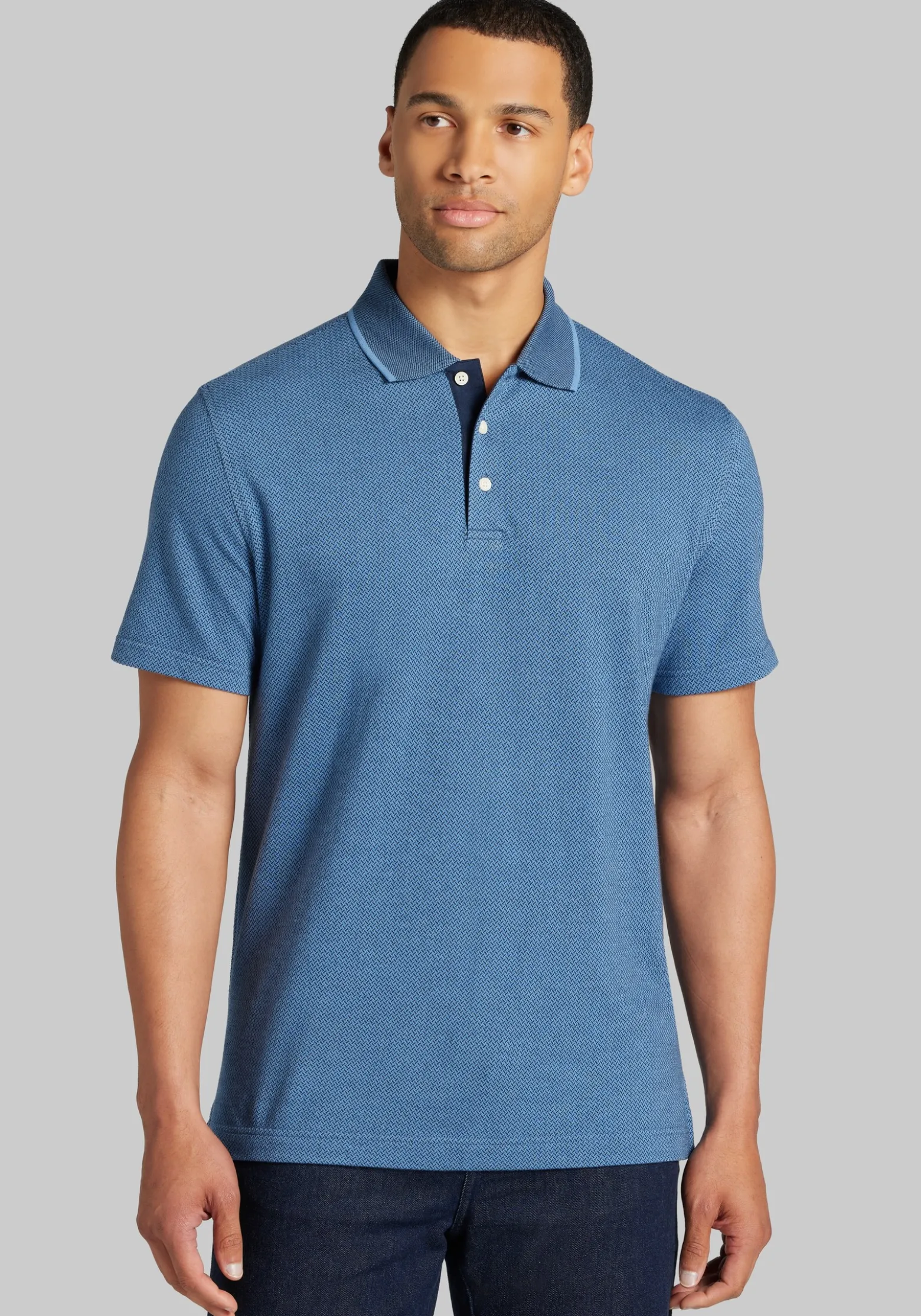 Jos. A. Bank Tailored Fit Jacquard Short Sleeve Polo