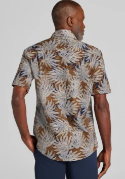 Jos. A. Bank Tailored Fit Large Fern Palm Short Sleeve Button Up Shirt
