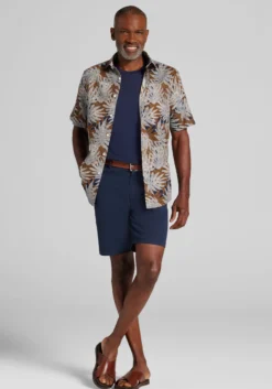 Jos. A. Bank Tailored Fit Large Fern Palm Short Sleeve Button Up Shirt