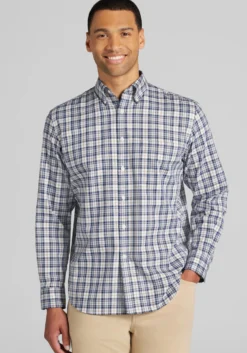 Jos. A. Bank Tailored Fit Medium Plaid Button Up Shirt