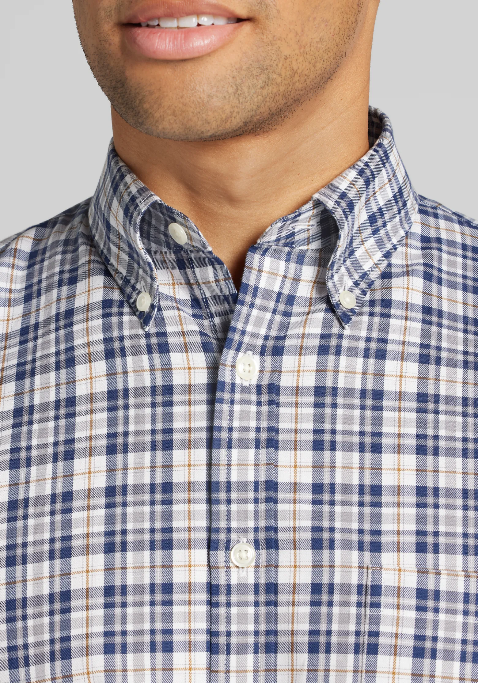 Jos. A. Bank Tailored Fit Medium Plaid Button Up Shirt