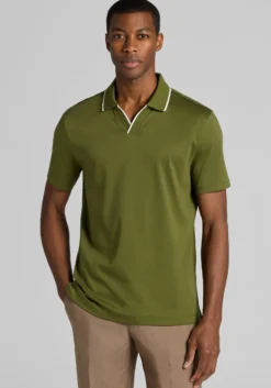 Jos. A. Bank Tailored Fit Short Sleeve Liquid Cotton Interlock Johnny Polo