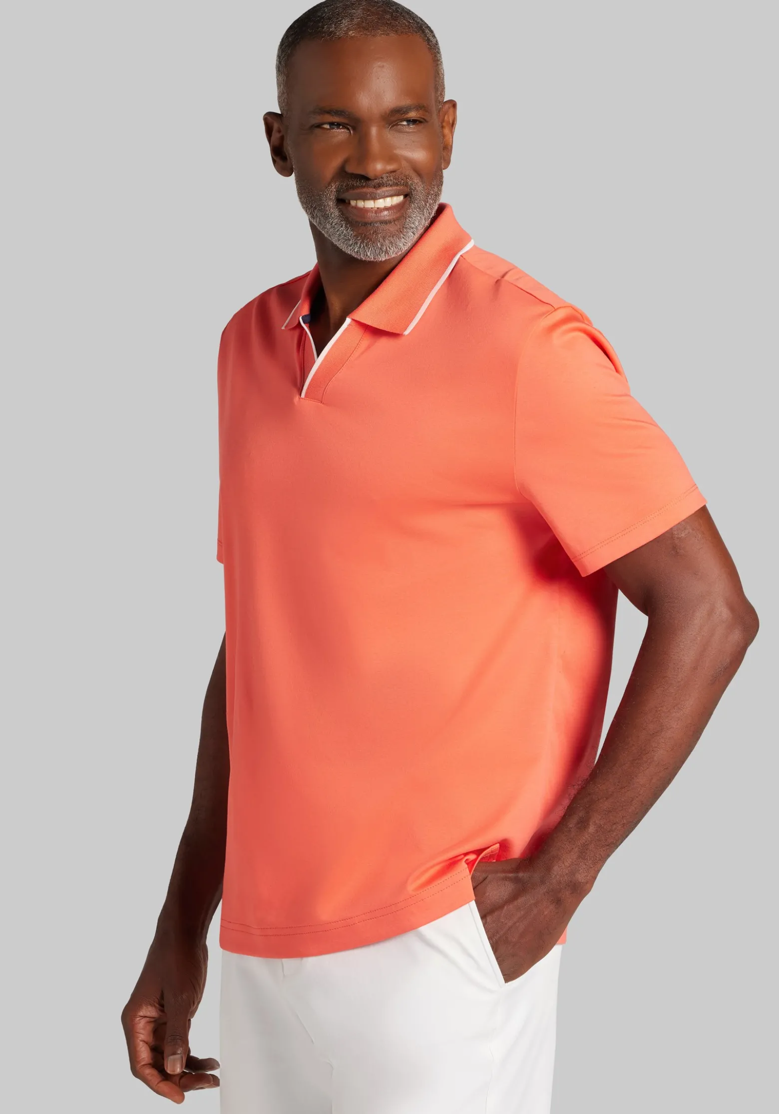 Jos. A. Bank Tailored Fit Short Sleeve Liquid Cotton Interlock Johnny Polo