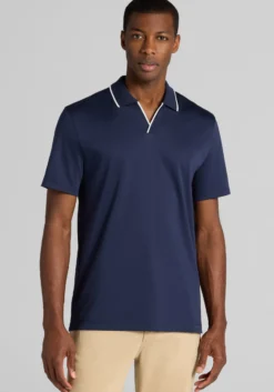 Jos. A. Bank Tailored Fit Short Sleeve Liquid Cotton Interlock Johnny Polo
