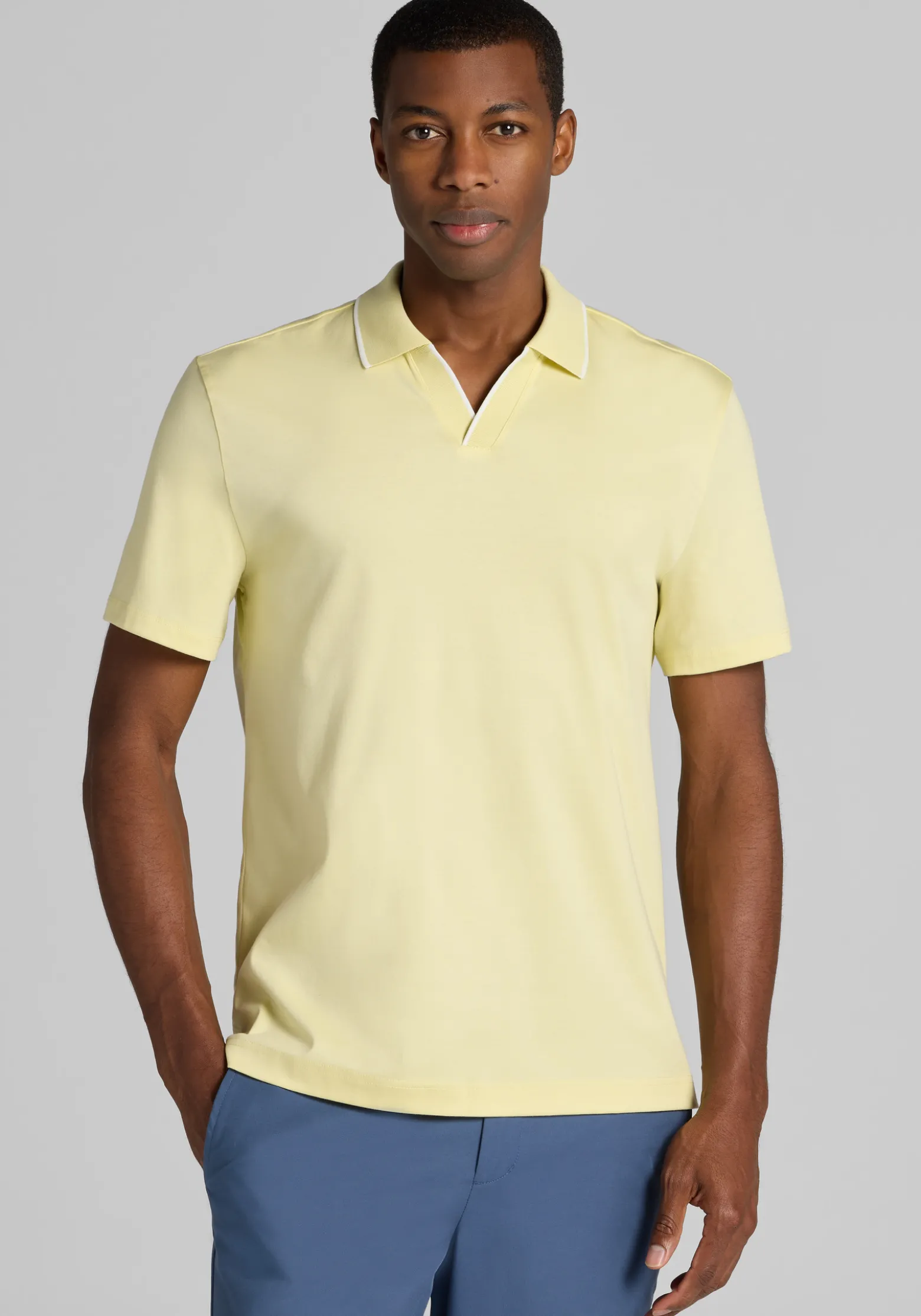 Jos. A. Bank Tailored Fit Short Sleeve Liquid Cotton Interlock Johnny Polo