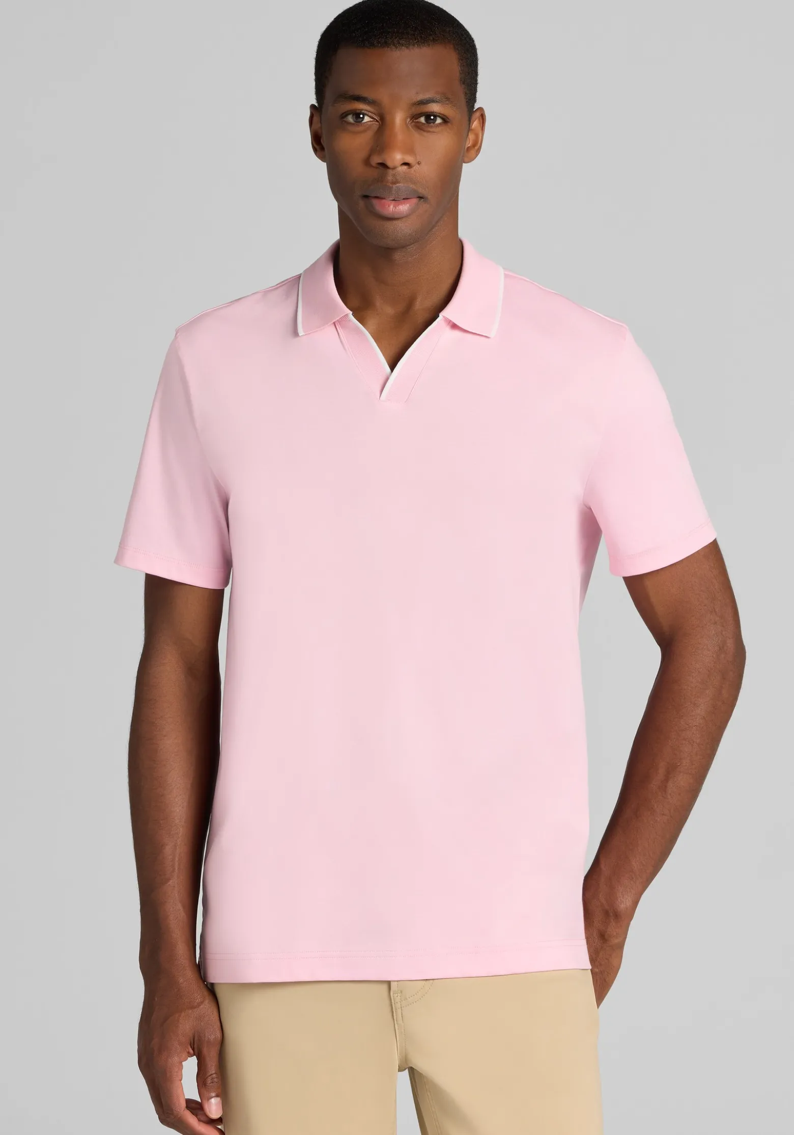 Jos. A. Bank Tailored Fit Short Sleeve Liquid Cotton Interlock Johnny Polo - Big & Tall