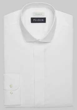 Jos. A. Bank Tailored Fit Spread Collar Covered Placket Solid Dress Shirt