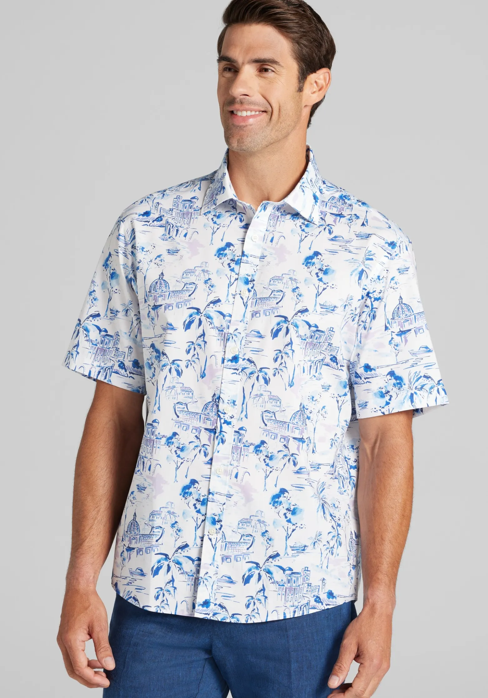 Jos. A. Bank Traditional Fit Mykonos Short Sleeve Button Up Shirt