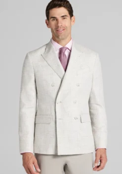 Reserve Collection Linen Blend Tailored Fit Double-Breasted Plaid Sportcoat - Big & Tall