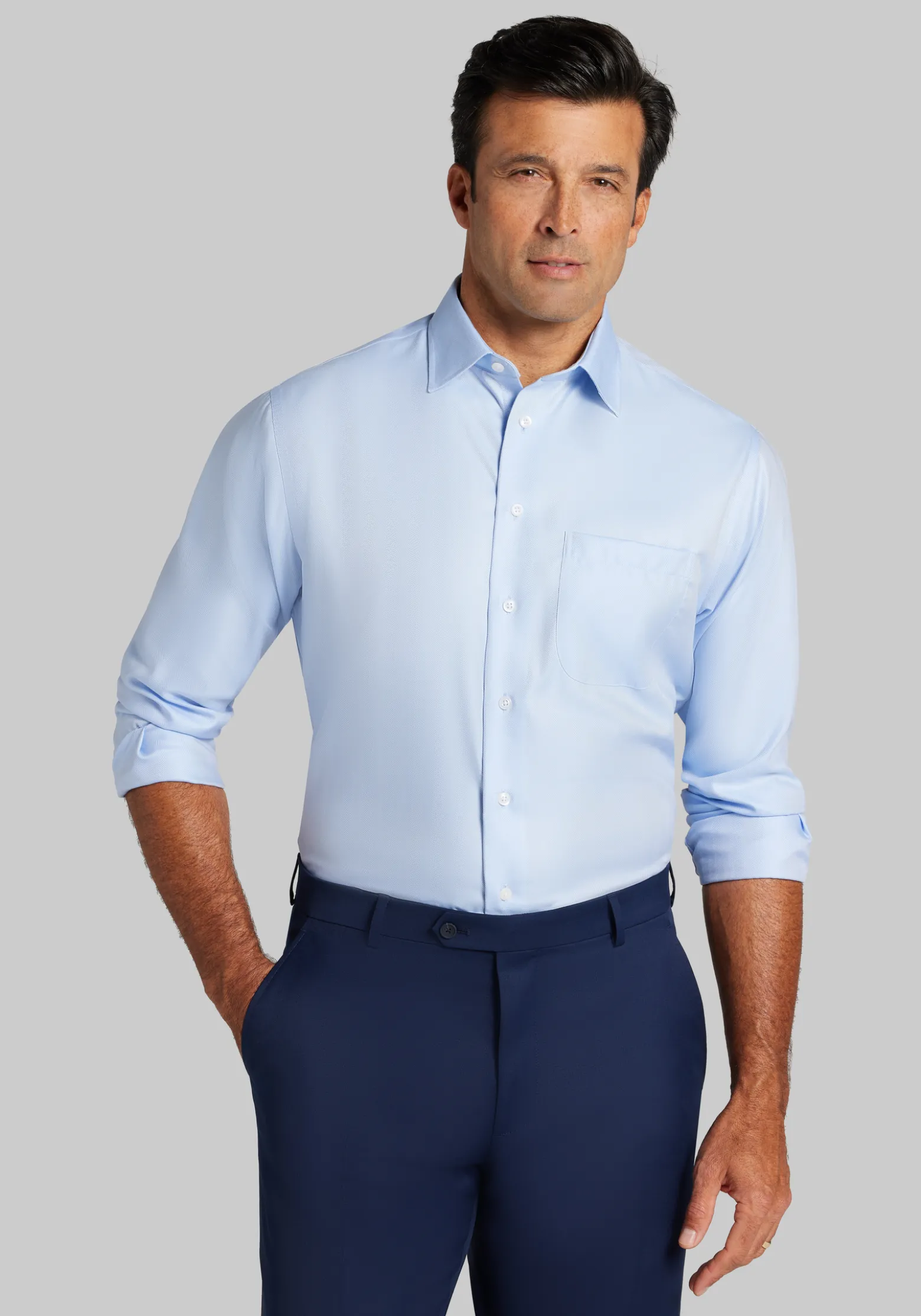 Reserve Collection Tailored Fit Spread Collar Herringbone Dress Shirt
