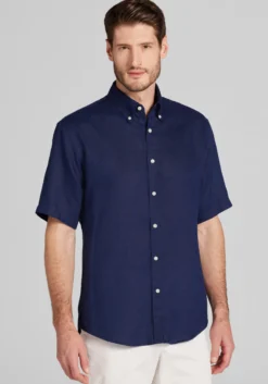 Reserve Collection Tailored Fit Linen Short Sleeve Button Up Shirt