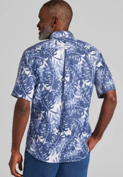 Reserve Collection Tailored Fit Monstera Leaf Linen Short Sleeve Button Up Shirt
