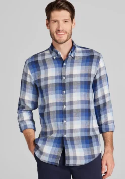Reserve Collection Tailored Fit Tonal Check Linen Button Up Shirt