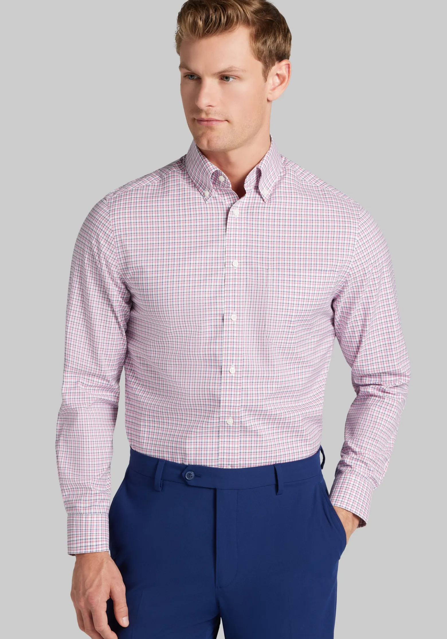 Traveler® Collection Slim Fit Button-Down Collar Plaid Dress Shirt