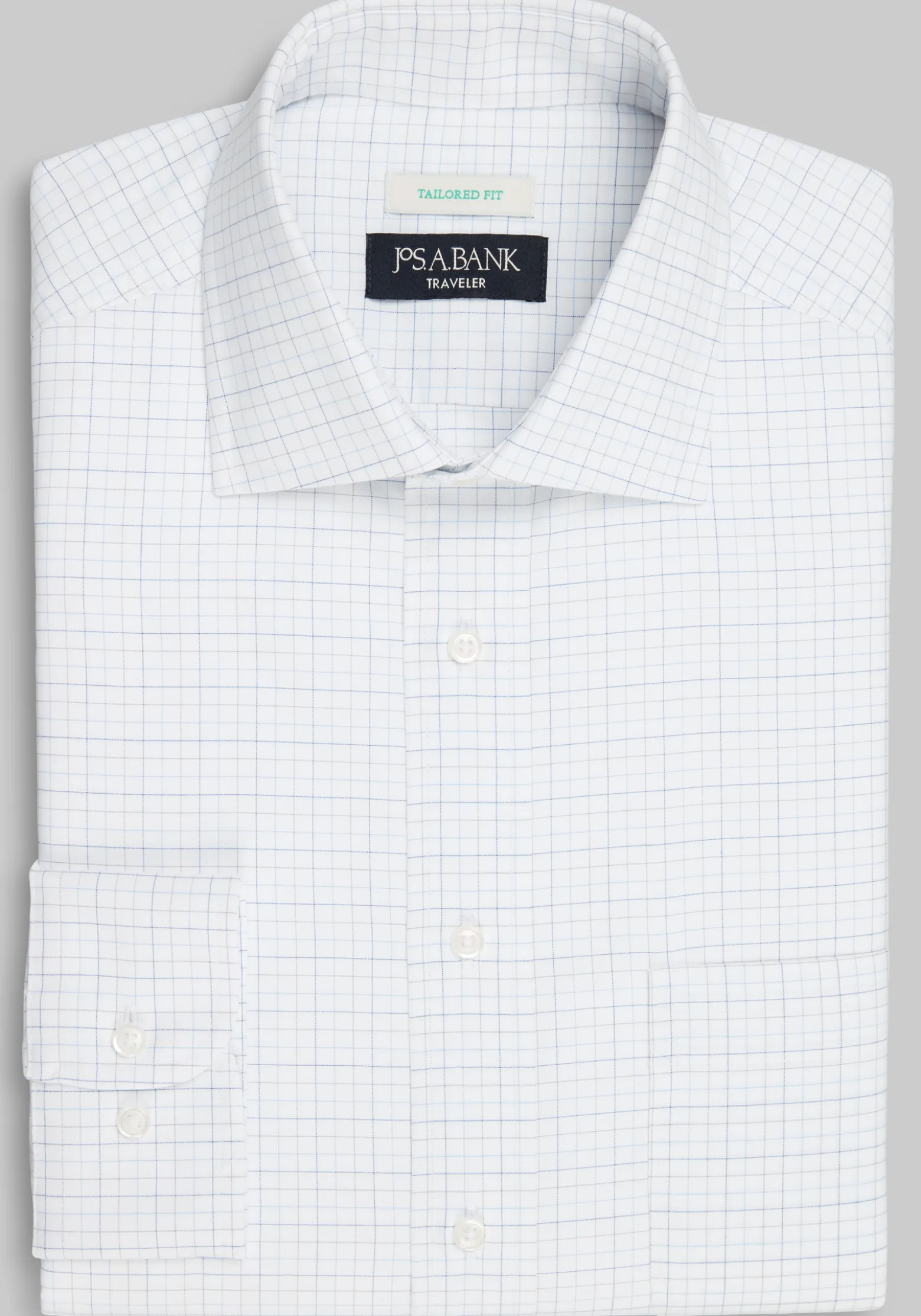 Traveler® Collection Tailored Fit Spread Collar Tattersall Dress Shirt