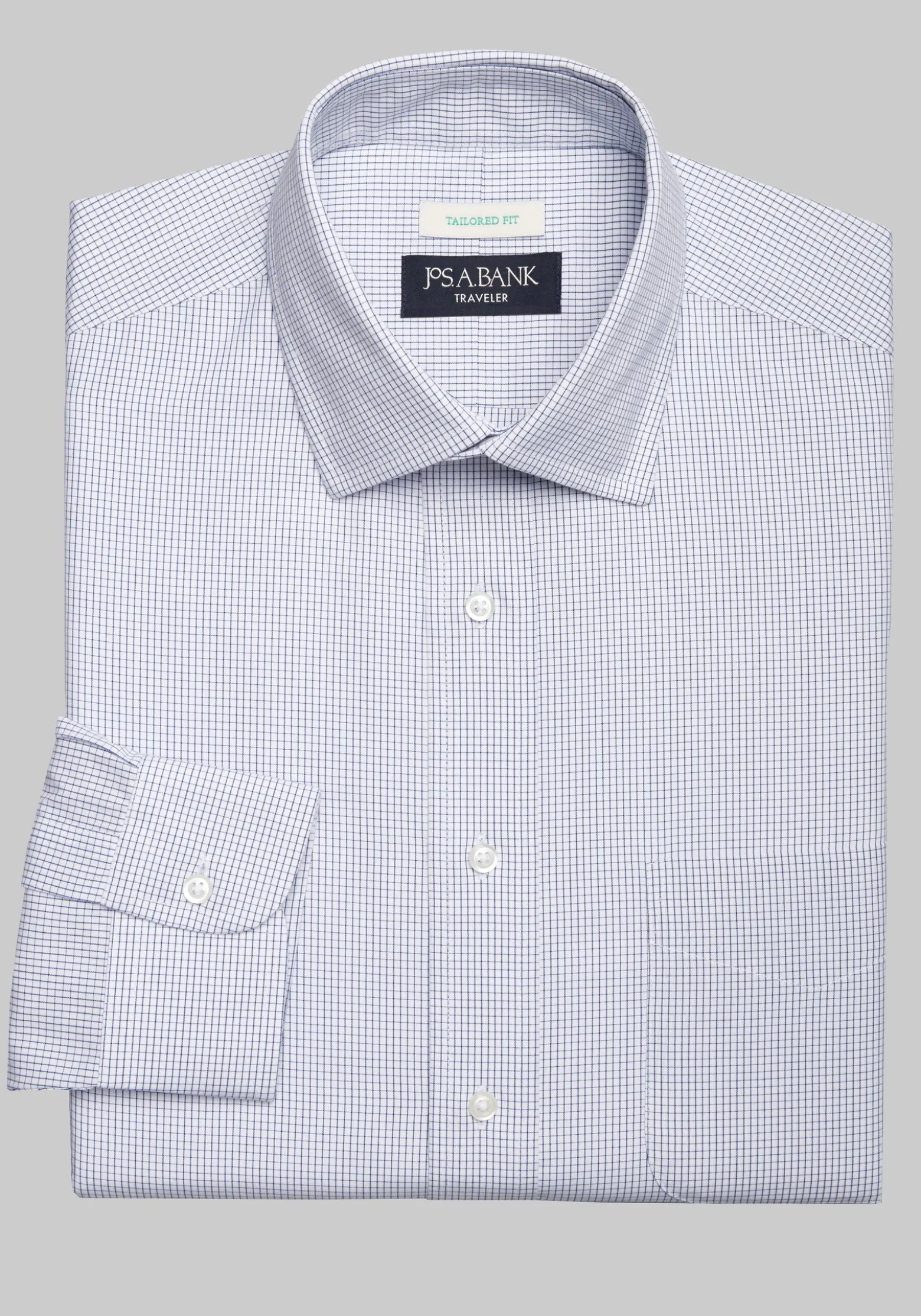 Traveler® Collection Tailored Fit Spread Collar Mini Check Dress Shirt