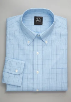 Traveler® Collection Tailored Fit Button-Down Collar Windowpane Dress Shirt