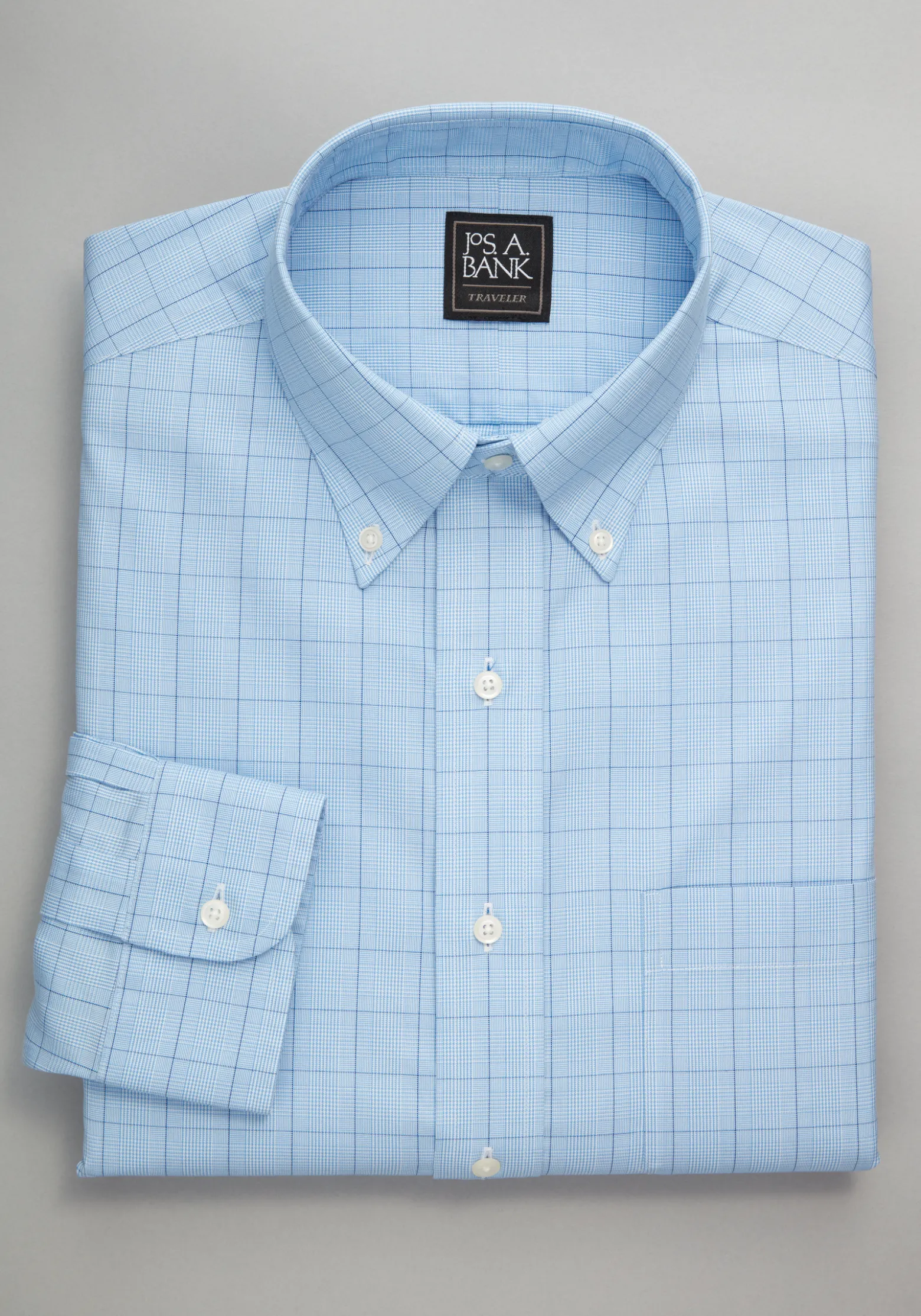 Traveler® Collection Tailored Fit Button-Down Collar Windowpane Dress Shirt
