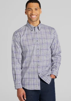 Traveler® Collection Tailored Fit Grid Check Button Up Shirt