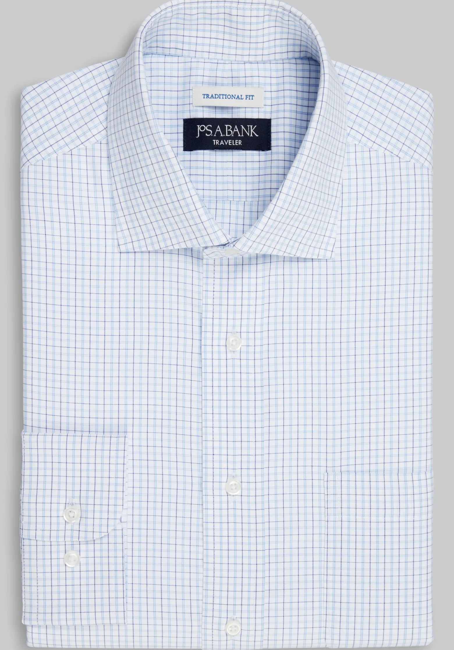 Traveler® Collection Traditional Fit Spread Collar Check Dress Shirt