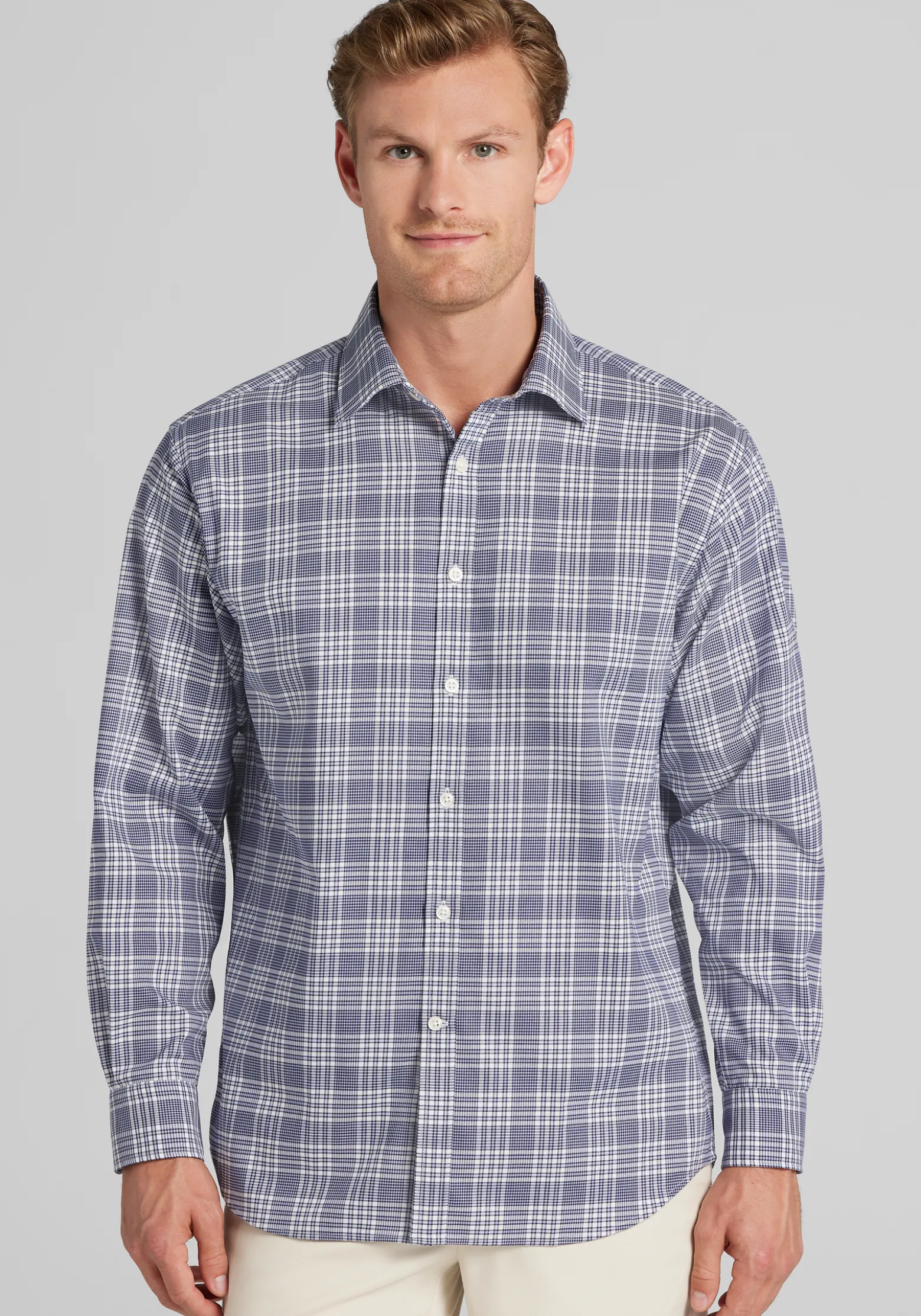 Traveler® Collection Traditional Fit Glen Plaid Button Up Shirt