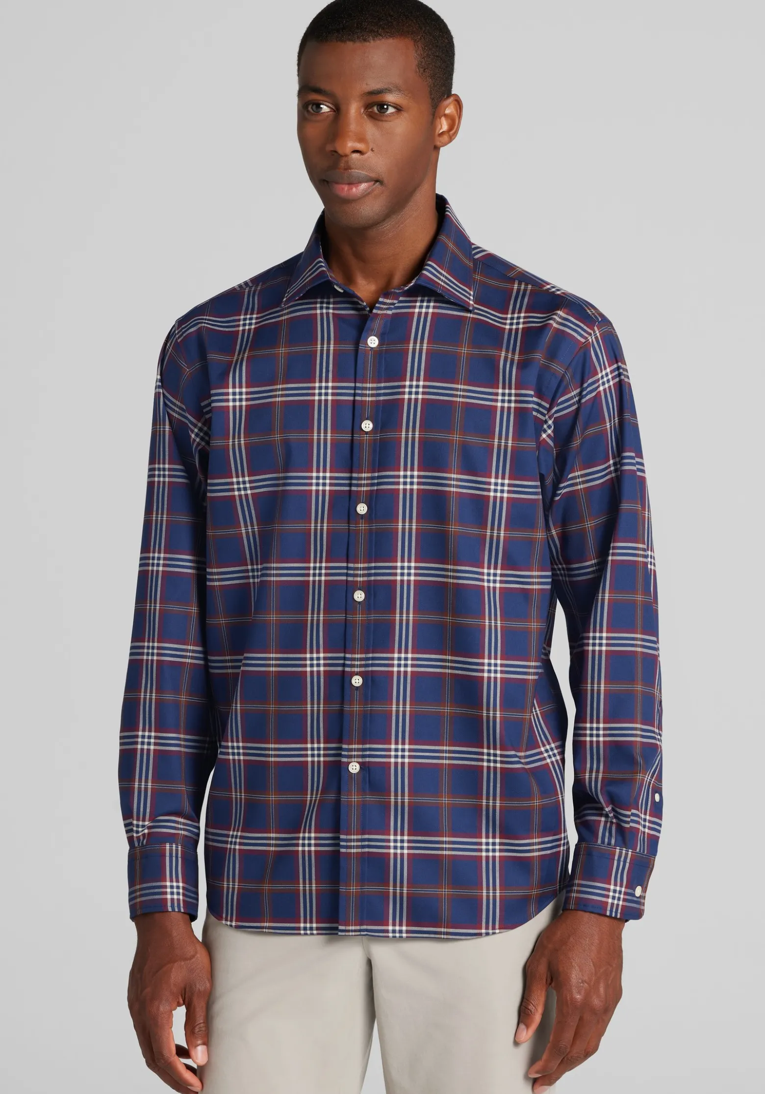 Traveler® Collection Traditional Fit Large Plaid Button Up Shirt