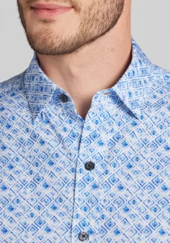 Traveler® COOLMOTION Tailored Fit Ombre Diamond Short Sleeve Button Up Shirt - Big & Tall