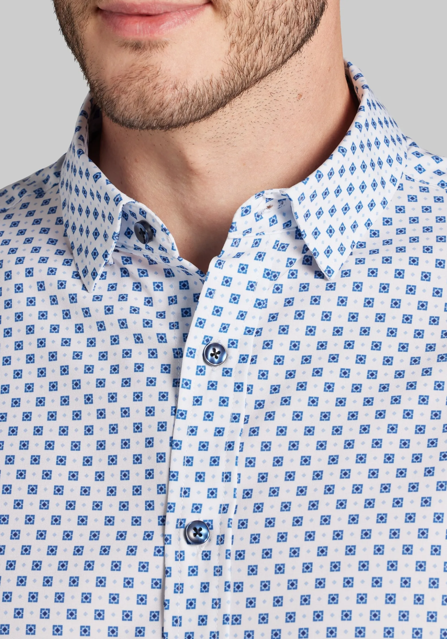 Traveler® COOLMOTION Tailored Fit Diamond Tile 4-Way Stretch Button Up Shirt - Big & Tall