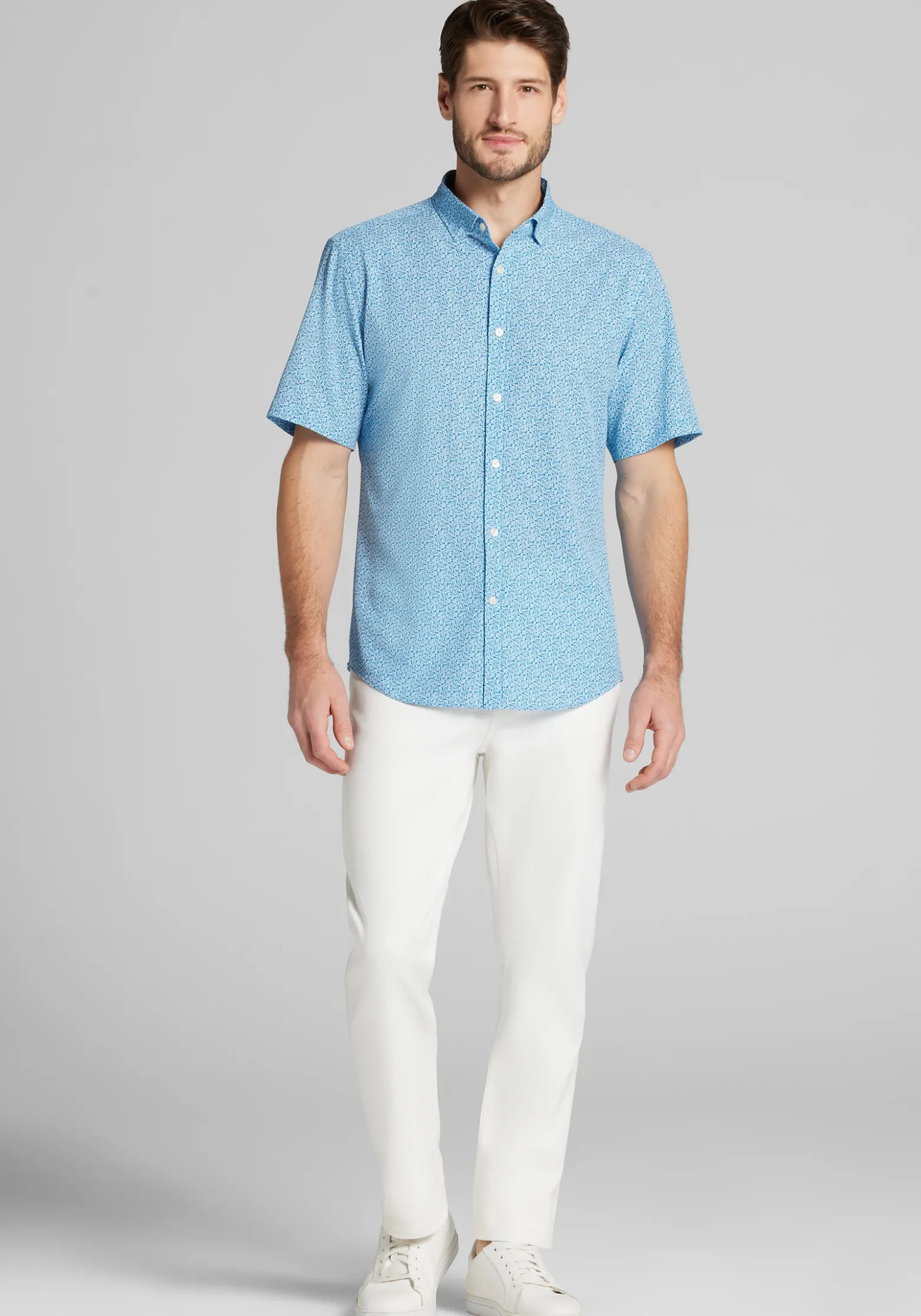 Traveler® COOLMOTION Tailored Fit Liberty Floral 4 Way Stretch Short Sleeve Button Up Shirt