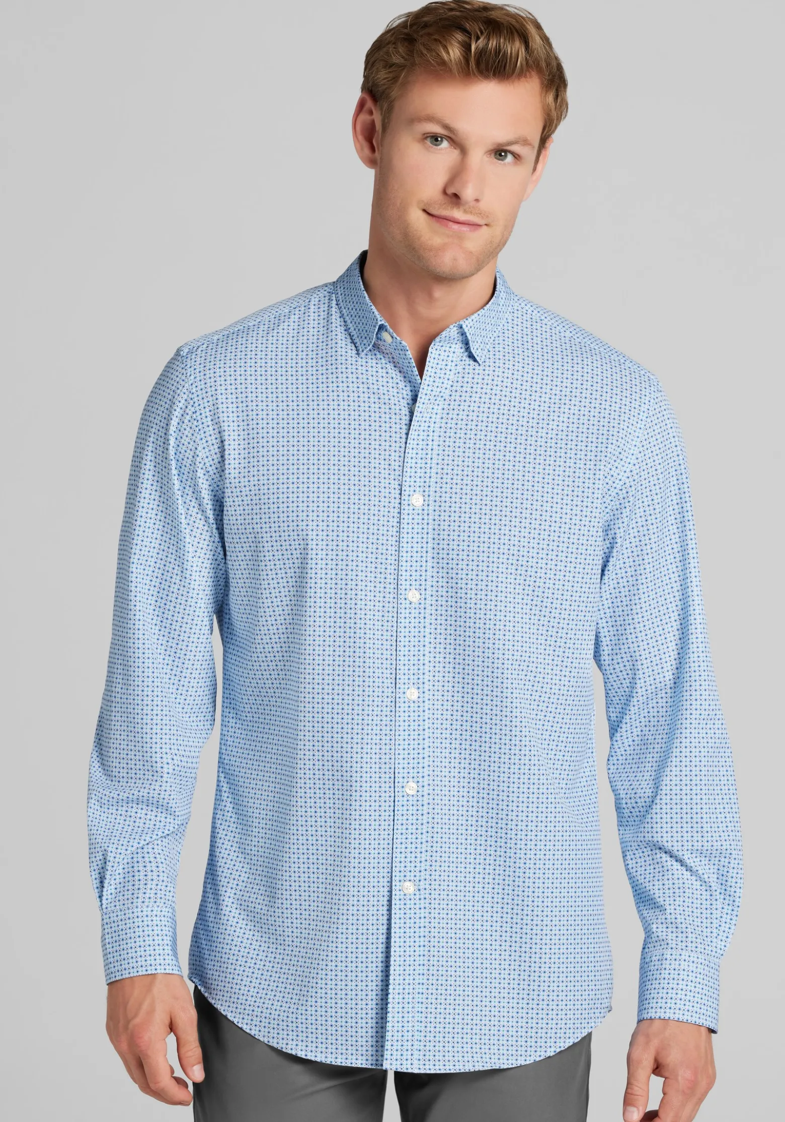 Traveler® COOLMOTION Tailored Fit Tile Medallion 4-Way Stretch Button Up Shirt