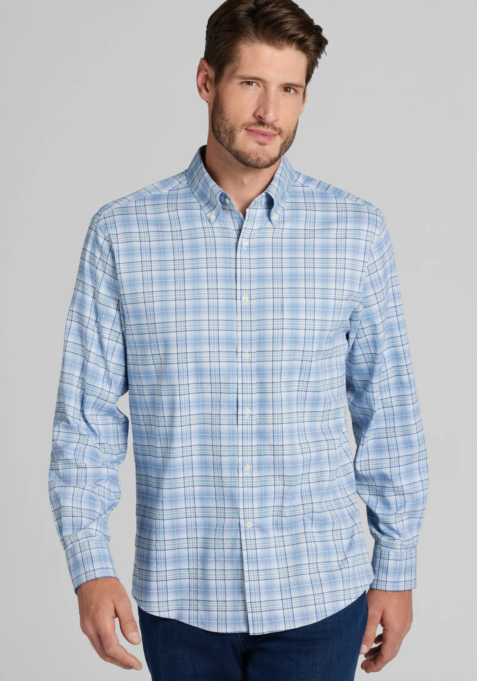 Traveler® COOLMOTION Tailored Fit Plaid 4-Way Stretch Button Up Shirt