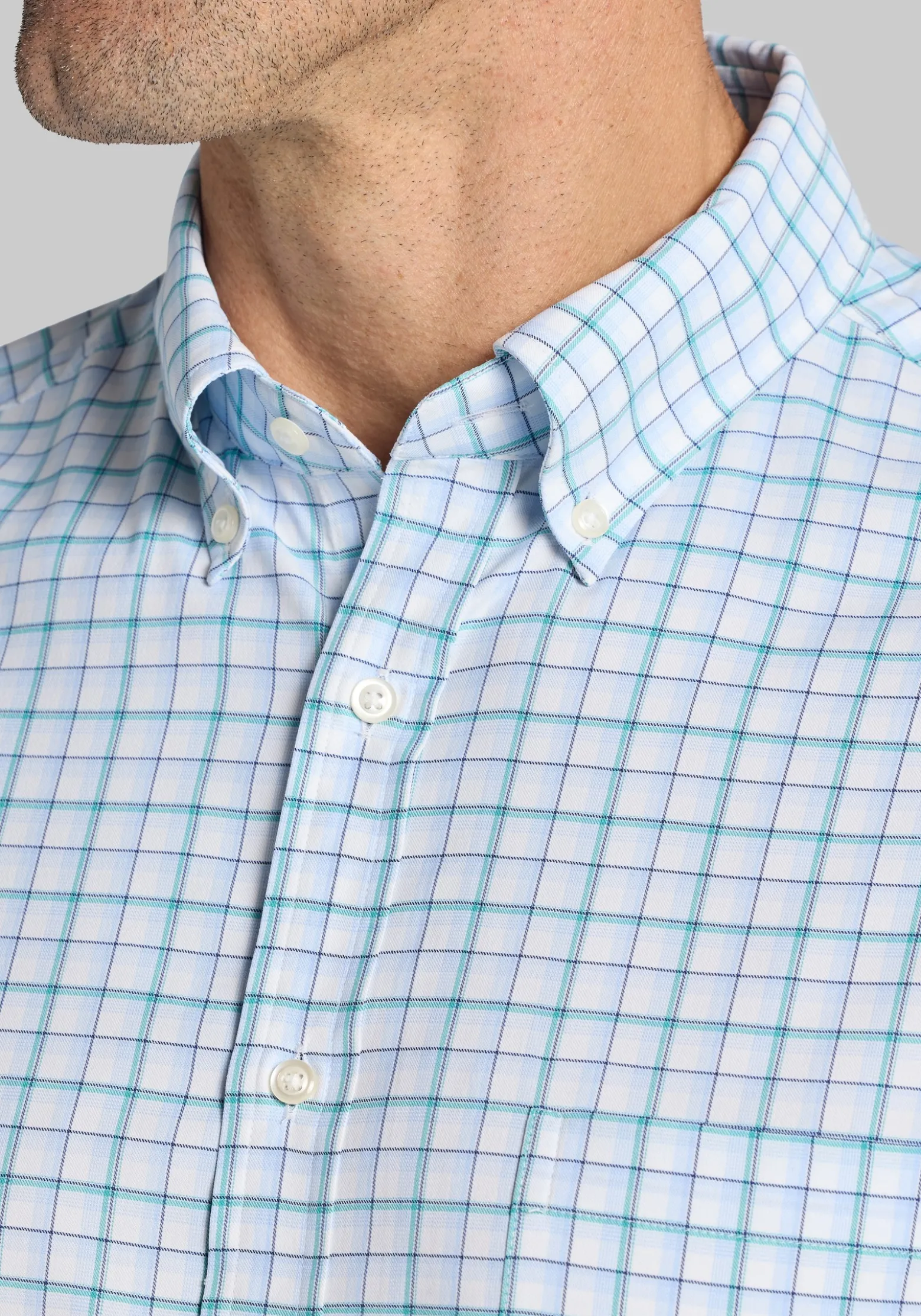 Traveler® Performance Tailored Fit Medium Grid Button Up Shirt - Big & Tall