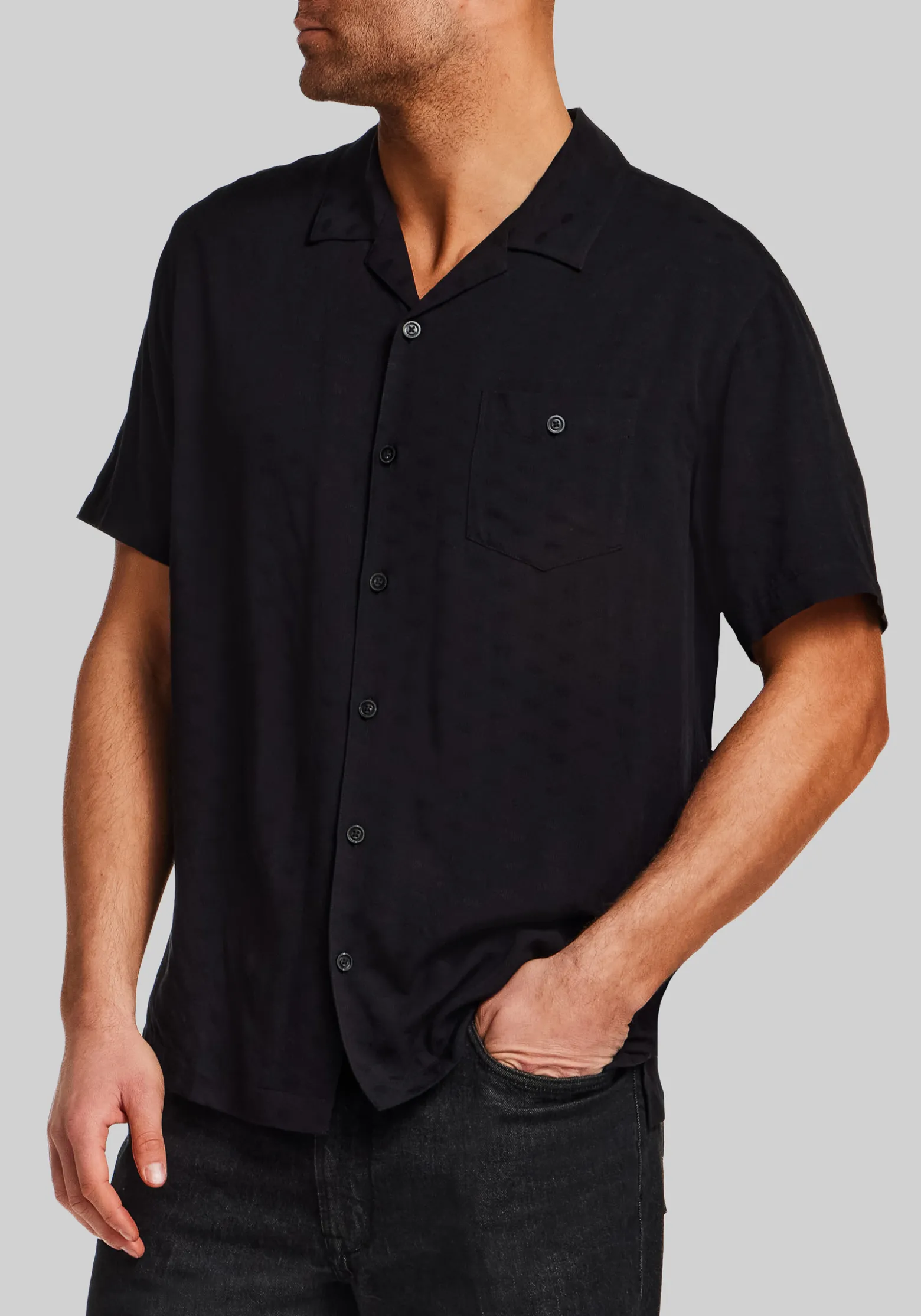 Vintage & Black Traditional Fit Short Sleeve Dobby Camp Shirt